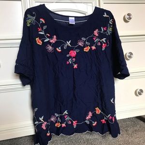 navy embroidered shirt with flowers